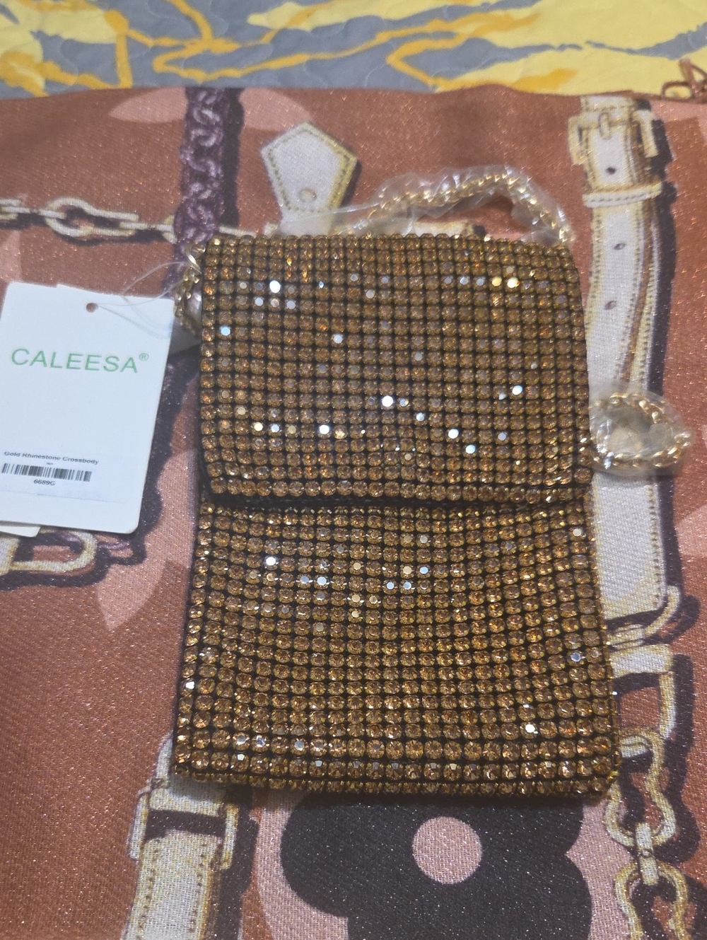Caleesa Gold Crystal Mini Crossbody Bag